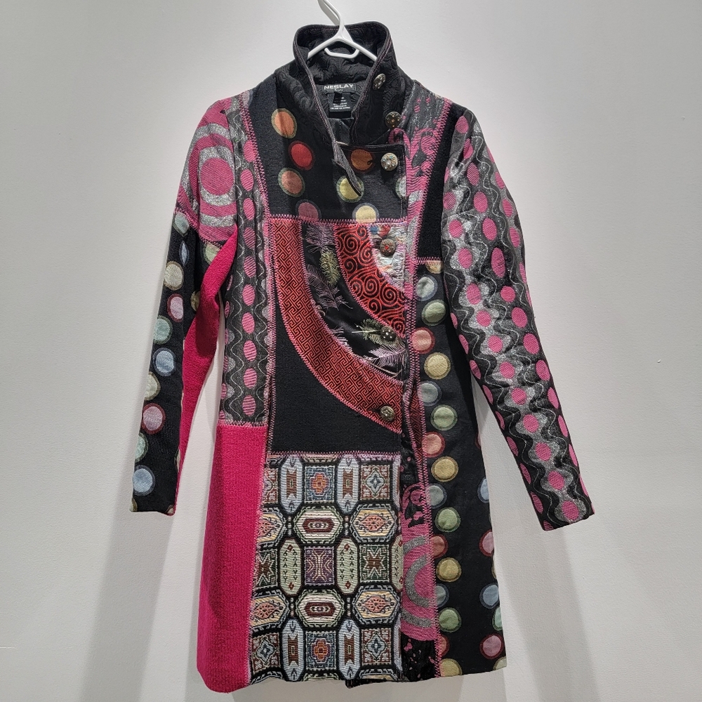 Neslay Paris Multicolor Patchwork Coat Size Small - image 5